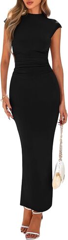 Prettygarden المرأة الصيفية Maxi Dress Ruched Bodycon بلا أكمام حفل زفاف ضيف أنيقة حفل كوكتيل الحفلات الفساتين in Kuwait