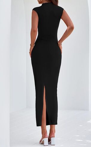 Prettygarden المرأة الصيفية Maxi Dress Ruched Bodycon بلا أكمام حفل زفاف ضيف أنيقة حفل كوكتيل الحفلات الفساتين in Kuwait