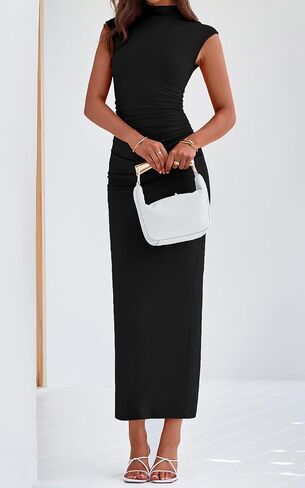 Prettygarden المرأة الصيفية Maxi Dress Ruched Bodycon بلا أكمام حفل زفاف ضيف أنيقة حفل كوكتيل الحفلات الفساتين in Kuwait