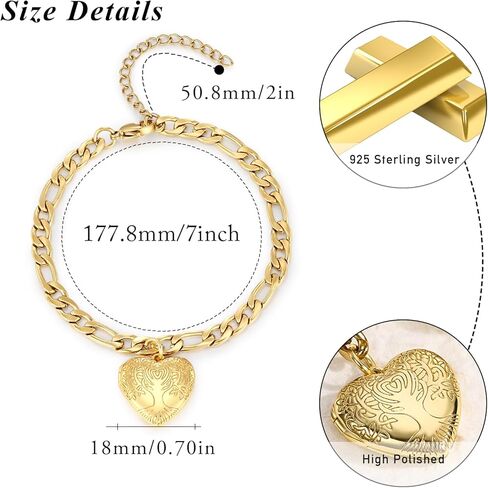 سوار Tughra Gold Locket للنساء ، 925 Sterling Silver Heart Bracelet Bracelets Memorial Memoriake Home Moles for Mom ، الزوجة ، عيد ميلاد الأم الابنة in Kuwait