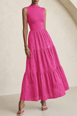 Prettygarden الفساتين الصيفية للنساء 2025 العيينة العيينة غير أكيمة زفاف ضيف Maxi فستان دبابة أعلى sundress مع جيوب in Kuwait