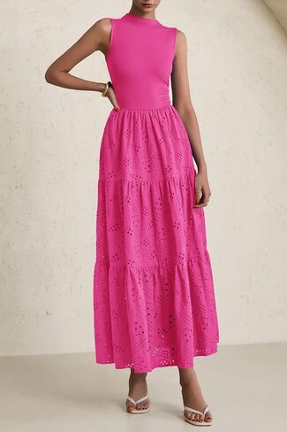 Prettygarden الفساتين الصيفية للنساء 2025 العيينة العيينة غير أكيمة زفاف ضيف Maxi فستان دبابة أعلى sundress مع جيوب in Kuwait