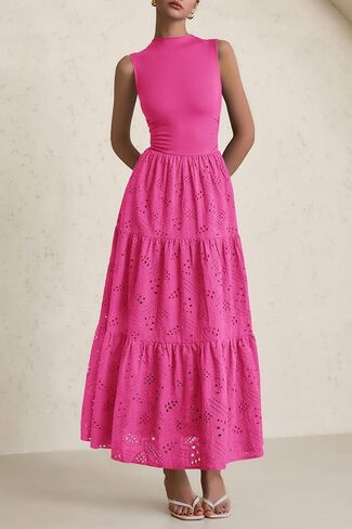 Prettygarden الفساتين الصيفية للنساء 2025 العيينة العيينة غير أكيمة زفاف ضيف Maxi فستان دبابة أعلى sundress مع جيوب in Kuwait