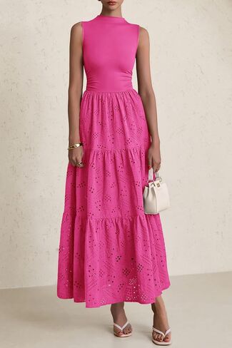 Prettygarden الفساتين الصيفية للنساء 2025 العيينة العيينة غير أكيمة زفاف ضيف Maxi فستان دبابة أعلى sundress مع جيوب in Kuwait