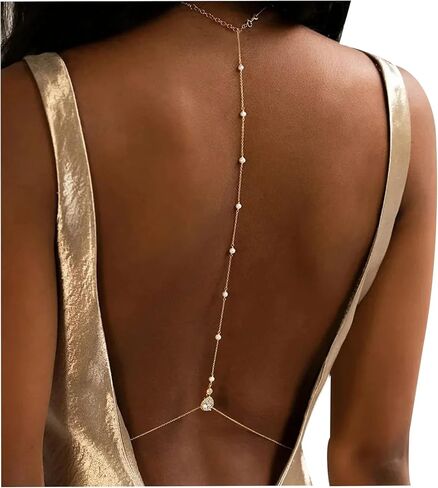 Bride Backless Rhinestone Waterdrop Body Chain Belly Waist Necklace in Saudi Arabia