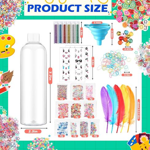 Baderke 24 Pcs Sensory Bottles 13.5oz Plastic Clear Containers Calm Down Sensory Bottles Include Funnel, Glitters, Stickers, Glitter Powder, Feathers, Small Color Balls for DIY Art Fun Crafts Supply in Saudi Arabia