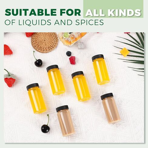 2oz Clear Glass Bottle with Lids, 60ml Small Glass Jar, Leakproof Mini Travel Bottles, Decorative Bottles Set for Juice, Wellness, Spices, 8 Pack in Kuwait