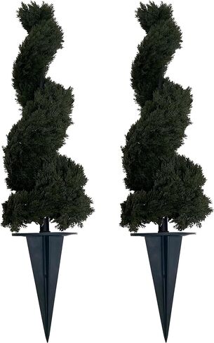 32" Artificial Boxwood Bush Spiral Topiary Tree UV Resistance Rated with Spike. Easy to Push in The Ground.Plant Looks Great in a Planter Anywhere. Indoor/Outdoor Decor 2 Pack in Saudi Arabia
