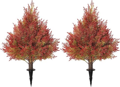Artificial Topiary Trees with Ground Spike Two 24" Tall UV Resistant Faux Shrubs Fake Plant Artificial Bushes for Indoor Outdoor Front Porch Garden in Saudi Arabia