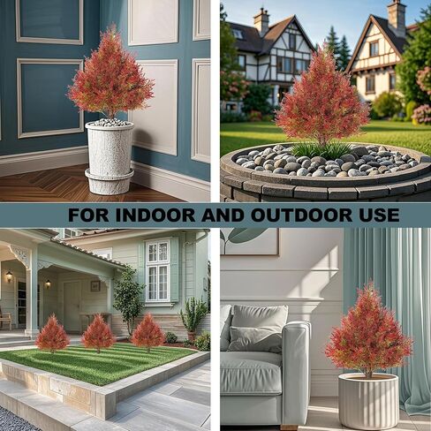 Artificial Topiary Trees with Ground Spike Two 24" Tall UV Resistant Faux Shrubs Fake Plant Artificial Bushes for Indoor Outdoor Front Porch Garden in Saudi Arabia
