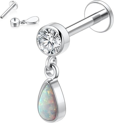 GAGABODY Labret Studs 16g G23 Titanium Lip Piercing Jewelry Water Drop Dangle Opal Internally Threaded Earrings Silver Tragus Earrings 16g Helix Stud Cartilage Piercing in Saudi Arabia