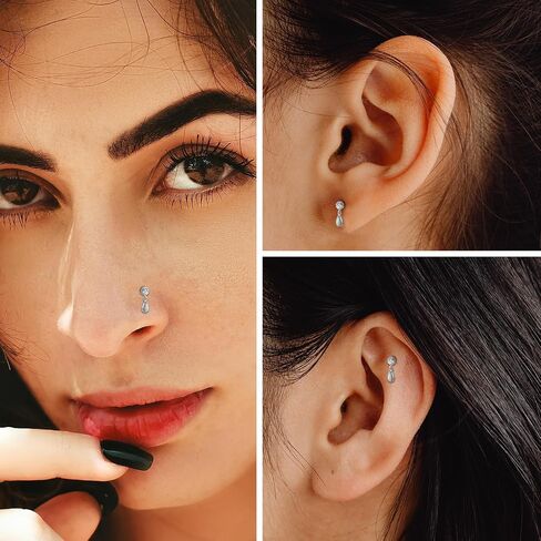 GAGABODY Labret Studs 16g G23 Titanium Lip Piercing Jewelry Water Drop Dangle Opal Internally Threaded Earrings Silver Tragus Earrings 16g Helix Stud Cartilage Piercing in Saudi Arabia