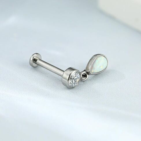 GAGABODY Labret Studs 16g G23 Titanium Lip Piercing Jewelry Water Drop Dangle Opal Internally Threaded Earrings Silver Tragus Earrings 16g Helix Stud Cartilage Piercing in Saudi Arabia