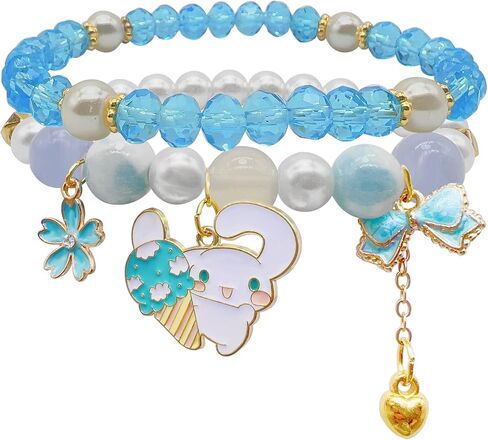 CJIAYUJEW Cute Bracelet Crystal Pearl Bracelets, Anime Elastic Stretch Crystal Bead Bracelet Lovely Cartoon Elastic Beaded Bracelets for Women in Saudi Arabia