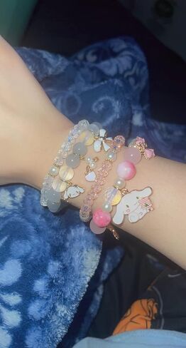 CJIAYUJEW Cute Bracelet Crystal Pearl Bracelets, Anime Elastic Stretch Crystal Bead Bracelet Lovely Cartoon Elastic Beaded Bracelets for Women in Saudi Arabia