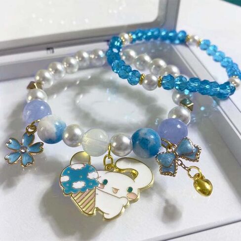 CJIAYUJEW Cute Bracelet Crystal Pearl Bracelets, Anime Elastic Stretch Crystal Bead Bracelet Lovely Cartoon Elastic Beaded Bracelets for Women in Saudi Arabia
