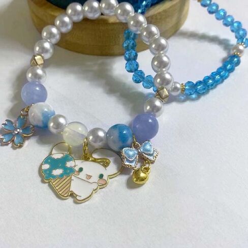 CJIAYUJEW Cute Bracelet Crystal Pearl Bracelets, Anime Elastic Stretch Crystal Bead Bracelet Lovely Cartoon Elastic Beaded Bracelets for Women in Saudi Arabia
