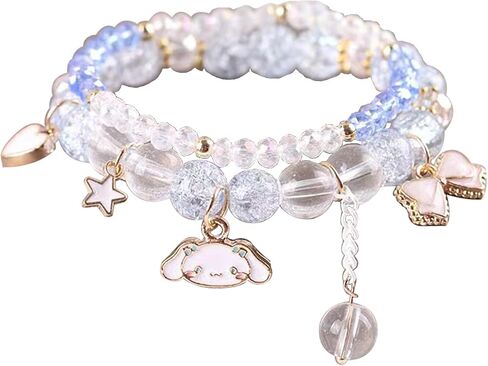CJIAYUJEW Cute Bracelet Crystal Pearl Bracelets, Anime Elastic Stretch Crystal Bead Bracelet Lovely Cartoon Elastic Beaded Bracelets for Women in Saudi Arabia