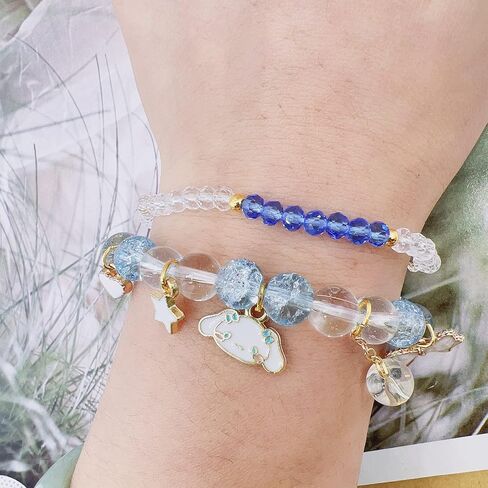 CJIAYUJEW Cute Bracelet Crystal Pearl Bracelets, Anime Elastic Stretch Crystal Bead Bracelet Lovely Cartoon Elastic Beaded Bracelets for Women in Saudi Arabia