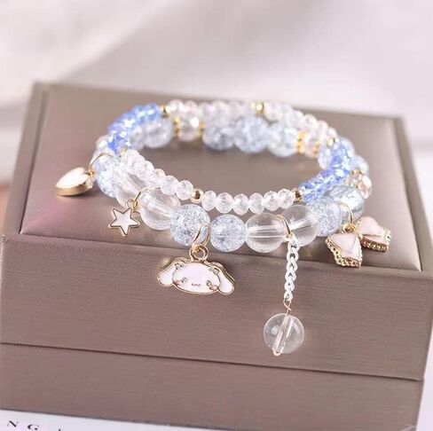 CJIAYUJEW Cute Bracelet Crystal Pearl Bracelets, Anime Elastic Stretch Crystal Bead Bracelet Lovely Cartoon Elastic Beaded Bracelets for Women in Saudi Arabia