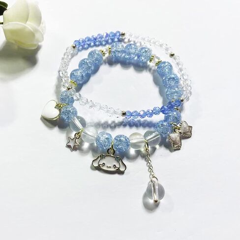 CJIAYUJEW Cute Bracelet Crystal Pearl Bracelets, Anime Elastic Stretch Crystal Bead Bracelet Lovely Cartoon Elastic Beaded Bracelets for Women in Saudi Arabia