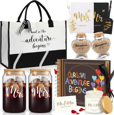12 PCS الزفاف هدايا شهر العسل للزوجين السيد MRS هدايا مشاركة دش الزفاف مع دفتر الكتب الزجاجية الكتب الكتب جواز السفر علامات الأمتعة جرة (MR و MRS) in Kuwait