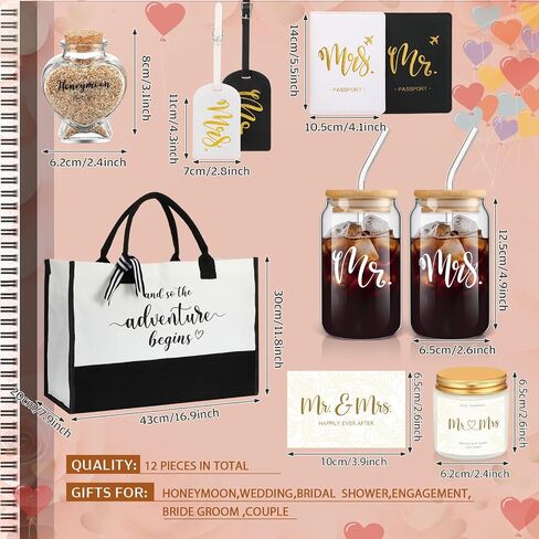 12 PCS الزفاف هدايا شهر العسل للزوجين السيد MRS هدايا مشاركة دش الزفاف مع دفتر الكتب الزجاجية الكتب الكتب جواز السفر علامات الأمتعة جرة (MR و MRS) in Kuwait