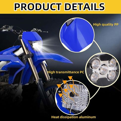 AnXin Dirt Bike Headlight,Motorcycle LED Head Light Universal for YZ125 YZ250 TTR230 YZ250F YZ450F DRZ400 WR250F WR450F Most Dirt Pit Bike Supermoto Enduro Motocross Blue in Kuwait