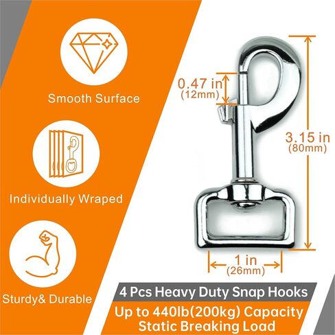 Garwor 3/4 بوصة خطافات دوارة شديدة التحمل، طلاء كهربائي أسود، 4 قطع من مشابك مقود الكلب، مشابك مقود الكلب، سلسلة مفاتيح لربط مقود الحيوانات الأليفة، خطافات علم in Kuwait