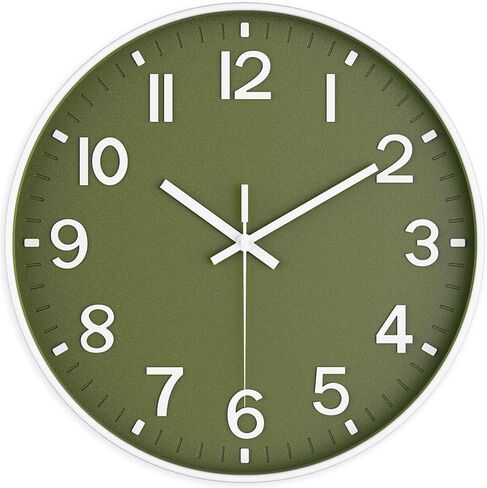 Wall Clock, Battery Operated, Modern Minimalist Design for Living Room, Office, Kitchen, Bedroom, and Bathroom - Quiet, Stylish, and Perfect for Any Room – Olive Green, 8 Inch in Kuwait