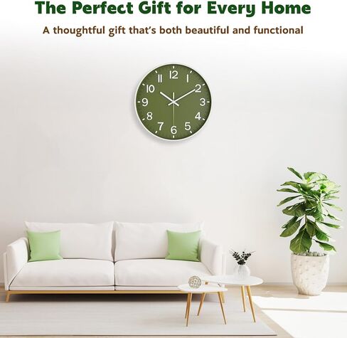 Wall Clock, Battery Operated, Modern Minimalist Design for Living Room, Office, Kitchen, Bedroom, and Bathroom - Quiet, Stylish, and Perfect for Any Room – Olive Green, 8 Inch in Kuwait