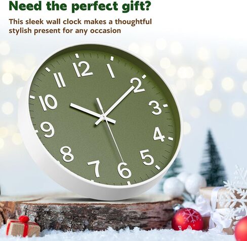 Wall Clock, Battery Operated, Modern Minimalist Design for Living Room, Office, Kitchen, Bedroom, and Bathroom - Quiet, Stylish, and Perfect for Any Room – Olive Green, 8 Inch in Kuwait