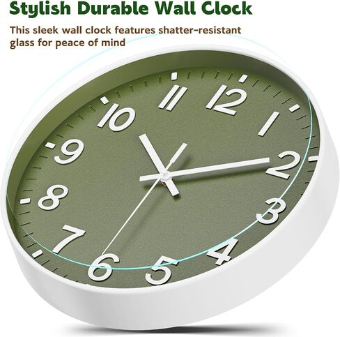 Wall Clock, Battery Operated, Modern Minimalist Design for Living Room, Office, Kitchen, Bedroom, and Bathroom - Quiet, Stylish, and Perfect for Any Room – Olive Green, 8 Inch in Kuwait