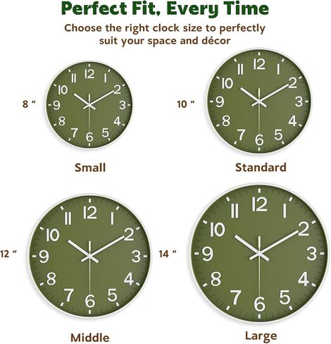 Wall Clock, Battery Operated, Modern Minimalist Design for Living Room, Office, Kitchen, Bedroom, and Bathroom - Quiet, Stylish, and Perfect for Any Room – Olive Green, 8 Inch in Kuwait