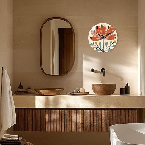 10" Boho Floral Wall Clock - Silent Wall Clocks Battery Operated - Farmhouse Small Wall Clocks Non Ticking for Living Room Kitchen Bedroom Wall Decor in Kuwait