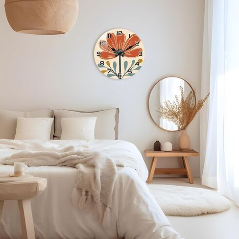 10" Boho Floral Wall Clock - Silent Wall Clocks Battery Operated - Farmhouse Small Wall Clocks Non Ticking for Living Room Kitchen Bedroom Wall Decor in Kuwait
