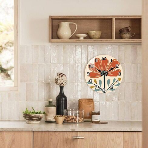 10" Boho Floral Wall Clock - Silent Wall Clocks Battery Operated - Farmhouse Small Wall Clocks Non Ticking for Living Room Kitchen Bedroom Wall Decor in Kuwait