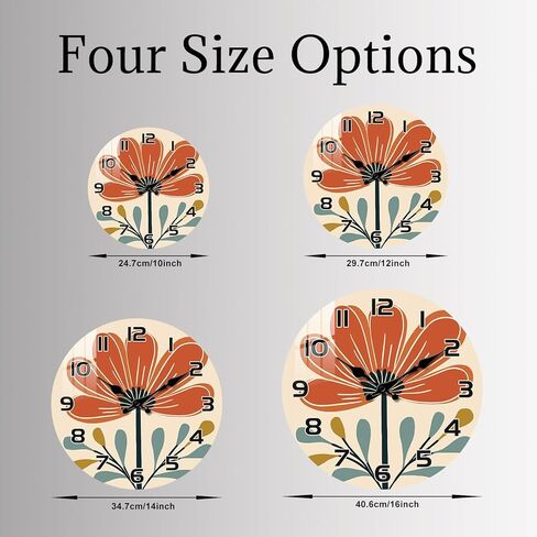 10" Boho Floral Wall Clock - Silent Wall Clocks Battery Operated - Farmhouse Small Wall Clocks Non Ticking for Living Room Kitchen Bedroom Wall Decor in Kuwait