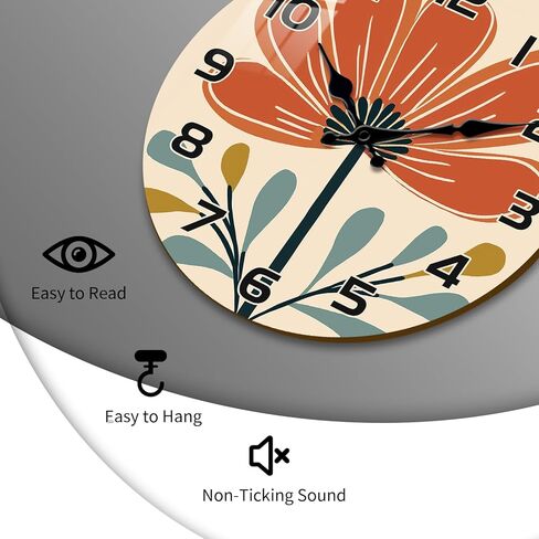 10" Boho Floral Wall Clock - Silent Wall Clocks Battery Operated - Farmhouse Small Wall Clocks Non Ticking for Living Room Kitchen Bedroom Wall Decor in Kuwait