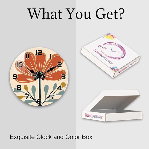 10" Boho Floral Wall Clock - Silent Wall Clocks Battery Operated - Farmhouse Small Wall Clocks Non Ticking for Living Room Kitchen Bedroom Wall Decor in Kuwait