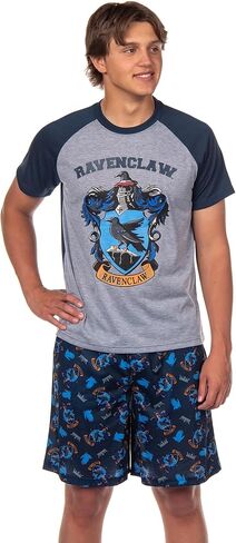 هاري بوتر هوجورتس قلعة الرجال قمة 2 قطعة راجلان بيجاما مجموعة قصيرة - Gryffindor Slytherin Ravenclaw Hufflepuff in Kuwait