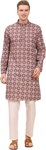 Men's Cotton Regular Fit Sequence Printed Work Kurta | Traditional Indian Festive Kurta (A-121) in Kuwait