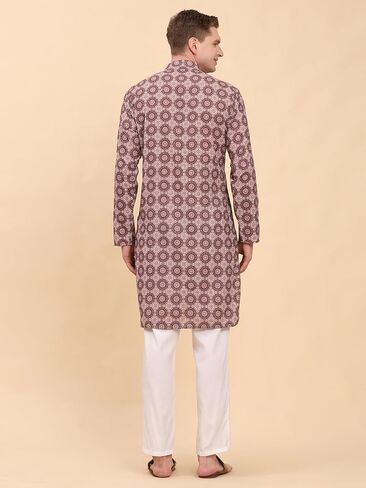 Men's Cotton Regular Fit Sequence Printed Work Kurta | Traditional Indian Festive Kurta (A-121) in Kuwait