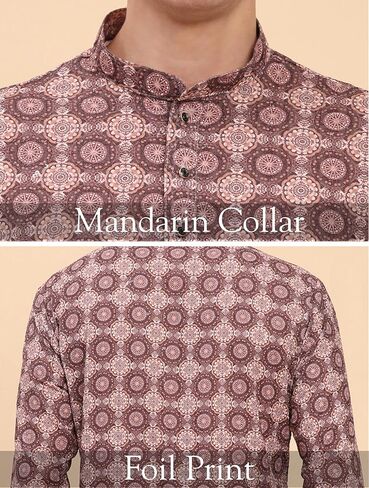 Men's Cotton Regular Fit Sequence Printed Work Kurta | Traditional Indian Festive Kurta (A-121) in Kuwait