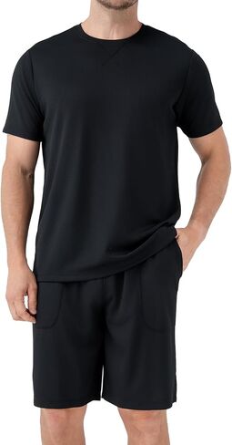 David Archy Mens Pajamas مجموعة وافل متماسكة الأكمام قصيرة الأكمام نوم خفيفة الوزن صيف. in Saudi Arabia
