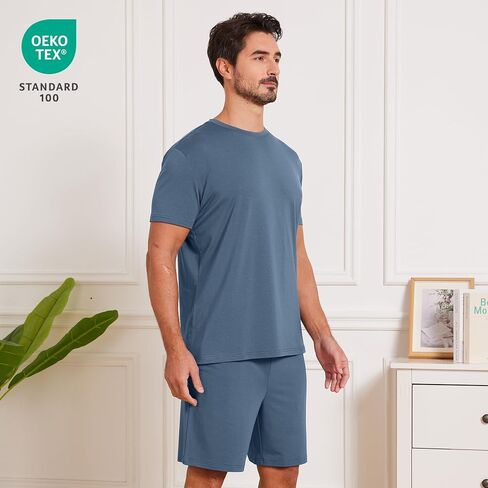 netdraw Men's Ultra Soft Bamboo Viscose Pajama Sets Lightweight Comfy Lounge Sleep Short Sleeve Pjs Sleepwear in Saudi Arabia