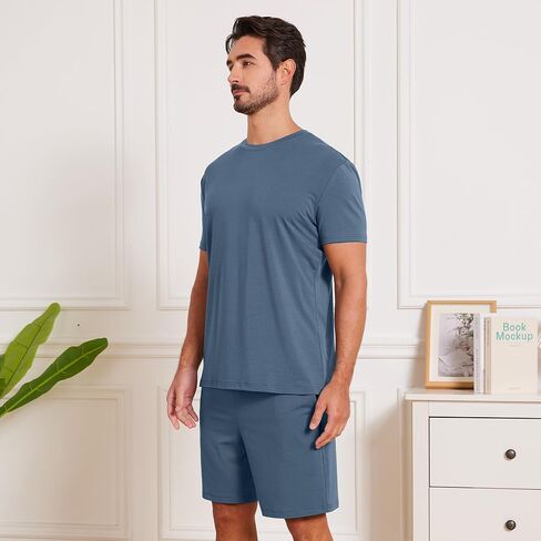 netdraw Men's Ultra Soft Bamboo Viscose Pajama Sets Lightweight Comfy Lounge Sleep Short Sleeve Pjs Sleepwear in Saudi Arabia