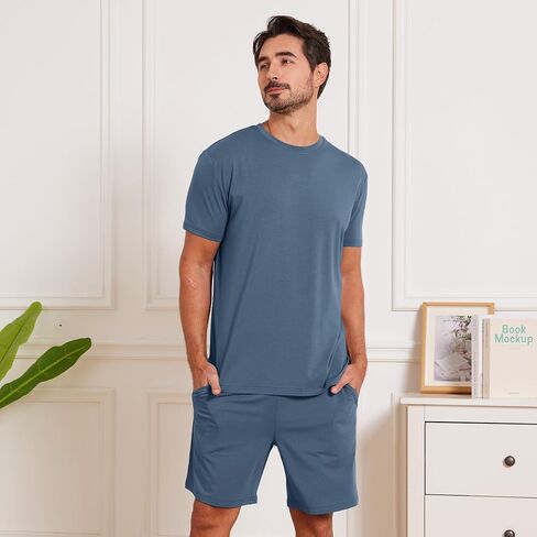 netdraw Men's Ultra Soft Bamboo Viscose Pajama Sets Lightweight Comfy Lounge Sleep Short Sleeve Pjs Sleepwear in Saudi Arabia