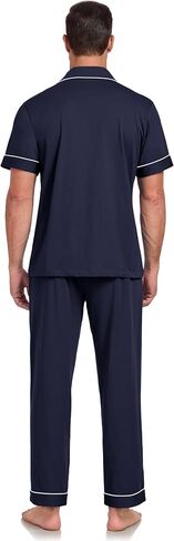 COLORFULLEAF 100% Cotton Mens Pajamas Set Short Sleeve Loungewear with Long Pants Button Down Sleepwear Soft Comfy Pjs in Kuwait
