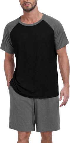 Mens Pajama Set Summer Pjs Sleepwear Lightweight Short Sleeve Pjs Soft Comfy Sleep Set With Pocket in Kuwait